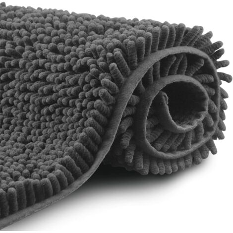 Tapis de bain antidérapant en microfibre chenille shaggy 50 x 80 cm, lavable en machine, en microfibre chenille douce et absorbante, idéal pour le bain, la douche et la salle de bain (gris foncé).