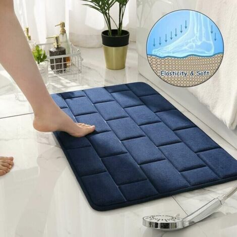 Tapis de Bain Antidérapant en Mousse à Mémoire, Tapis de Bain Lavables Tapis de Douche de Salle de Bain 4060CM bleu foncé