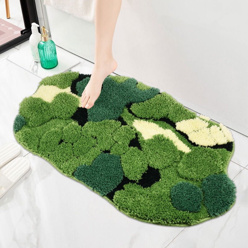 Tapis de bain antidérapant en mousse verte, super absorbant, en microfibre douce, lavable en machine, joli tapis de bain 3D en mousse pour l'entrée