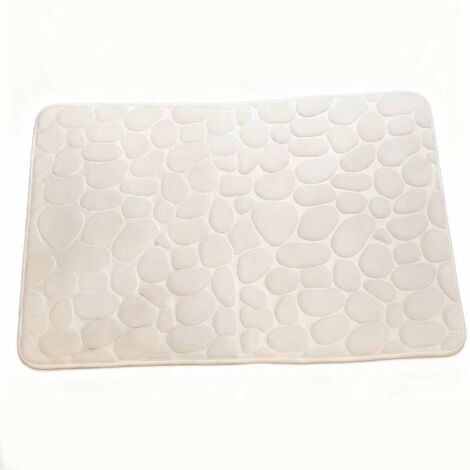 Tapis de bain antidérapant en polaire corail à motif galets – ultra-doux, très absorbant, séchage rapide, lavable en machine, convient pour la douche et le bain – 40 x 60 cm