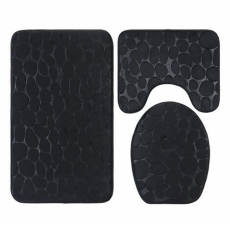 Tapis De Bain Antidérapant En Relief Pour Salle De Bain, 3 Pièces, Tapis De Sol Antidérapant Pour Couvercle De Toilette, Pour Hôtel, Noir