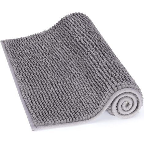 Tapis de bain antidérapant et absorbant 80 cm x 50 cm, en microfibre chenille grise.