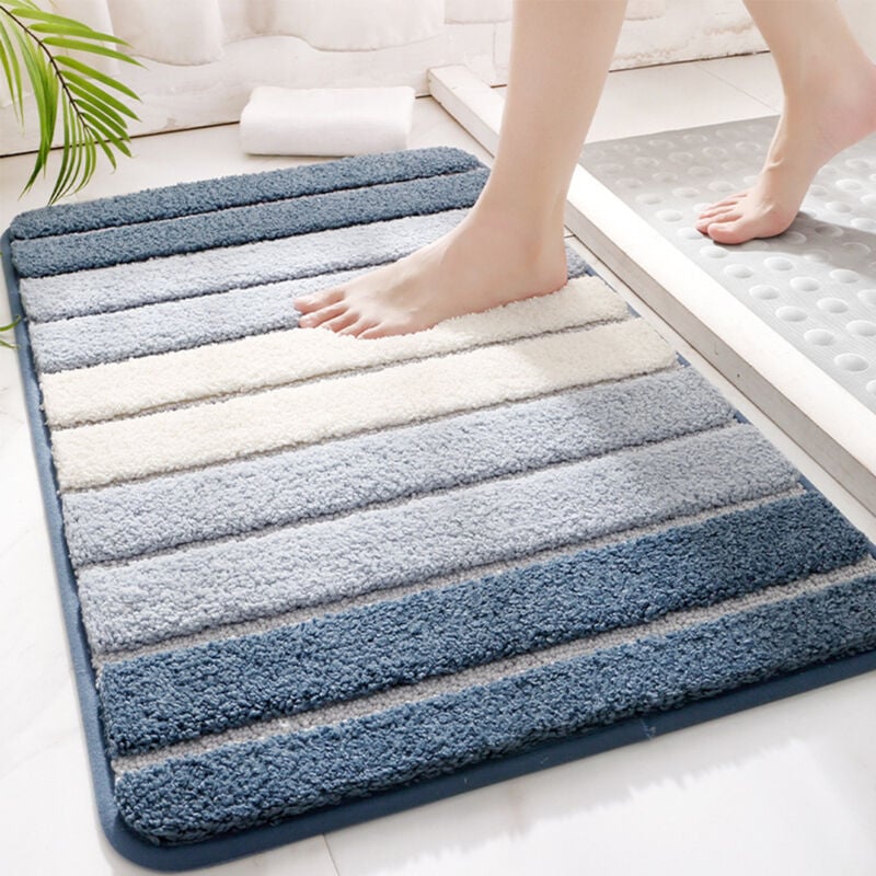 Tapis de Bain Antiderapant, Extra Doux Tapis Salle Bain, Lavable en Machine, Absorbant l'eau - Bleu, 50 x 80 cm