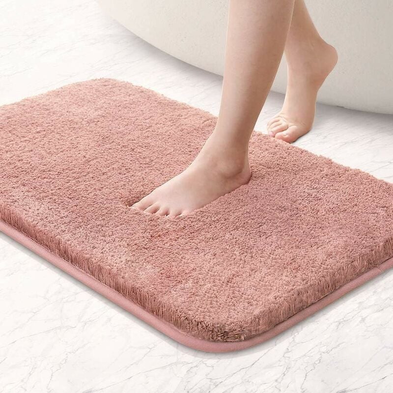 Tapis de Bain Antiderapant, Extra Doux Tapis Salle Bain,Lavable en Machine,Absorbant l'eau,40 x 60 cm,Rose