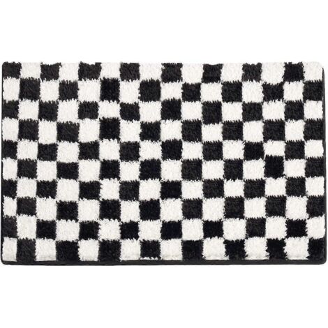 Tapis de bain antidérapant noir et blanc, doux et moelleux, en microfibre, absorbant et lavable, pour baignoire et douche, 40 x 60 cm, noir et blanc