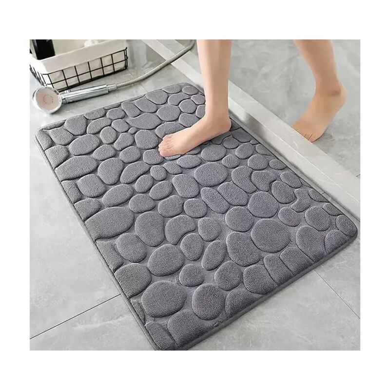 Tapis de bain, antidérapant, super absorbant, adapté pour salle de bain, douche, baignoire - 40x60 cm (gris)