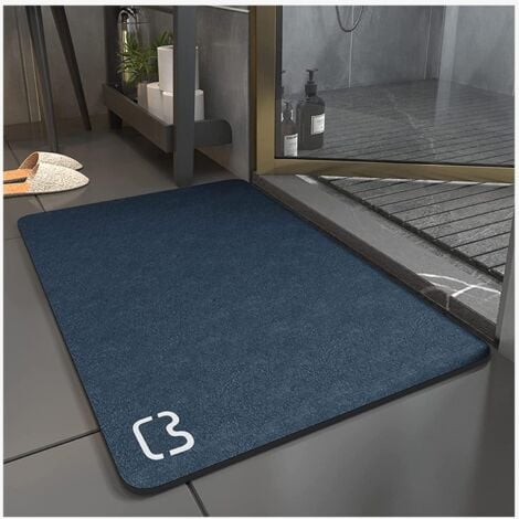 SUNXURY Tapis de Bain Antidérapant Super Absorbant Diatomite Tapis Salle de Bain Microfibre Tapis de Baignoire Tapis de Douche Doux Séchage Rapide (Bleu foncé, 60 90)