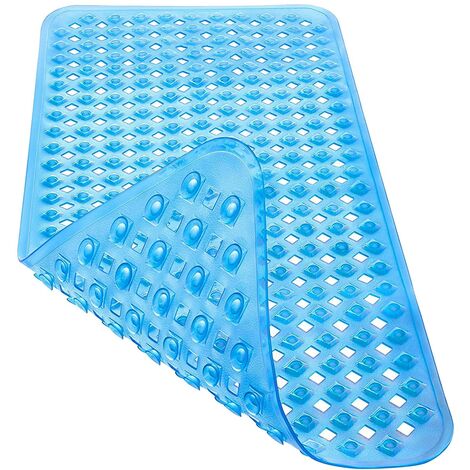 Tapis de bain antidérapant, tapis de bain extra long mécanisable, tapis de douche résistant à la moisissure, sans latex de phtalate (bleu transparent)
