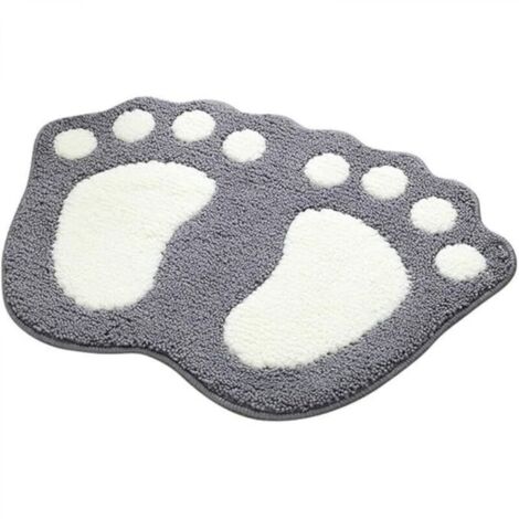Tapis de bain antidérapant, tapis de salle de bain de cuisine, motifs doux et confortables, absorbe le bain pour chambre, cuisine, couloir, entrée, coton, gris, moyen 60 x 40 cm