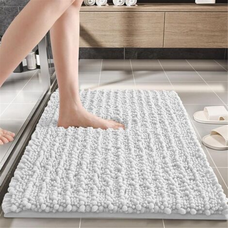Tapis de bain antidérapant, tapis de salle de bain en chenille, lavable, adapté à la douche, à la baignoire (blanc, 40x60cm)