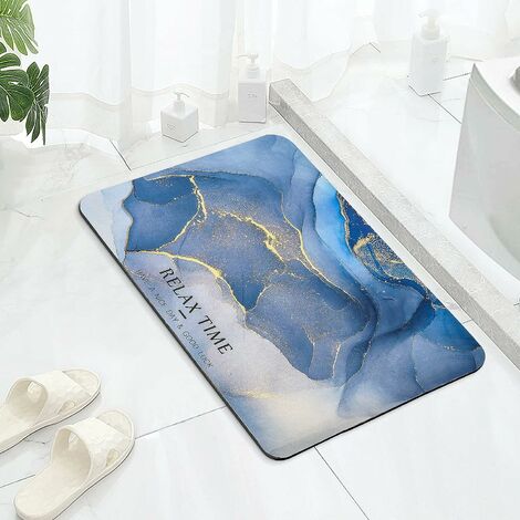 Tapis de Bain Antidérapant, Tapis de Sol Absorbant 40 x 60 cm Tapis de Douche Doux et Confortable, Tapis de Bain Diatomite pour la Baignoire, la Cuisine, Salon et la Salle de Bain, Bleu,Strarlight