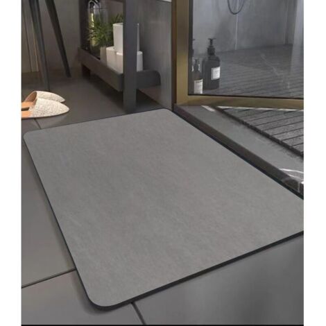 Tapis de Bain Antidérapant, Tapis Salle de Bain Diatomite, 60x40cm Absorbant Tapis Salle de Bain,Tapis de Douche Rapide Antidérapant, Doux Microfibre Tapis Bain, Gris
