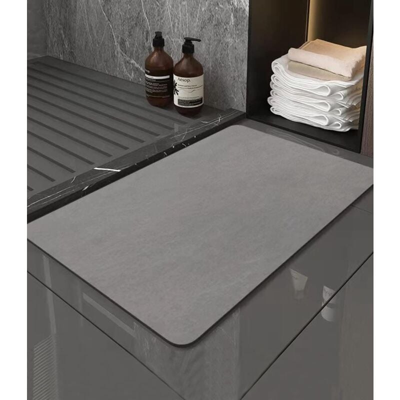 Tapis de Bain Antidérapant Tapis Salle de Bain Diatomite Absorbant Douche Rapide 50x80CM - Gris