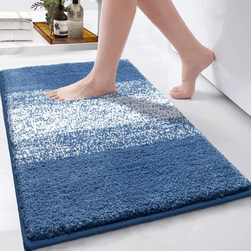Tapis de Bain Antidérapant Tapis Salle de Bain Moelleux en Microfibre Douche Absorbant Lavable en Machine - Bleu 50 x 80 cm