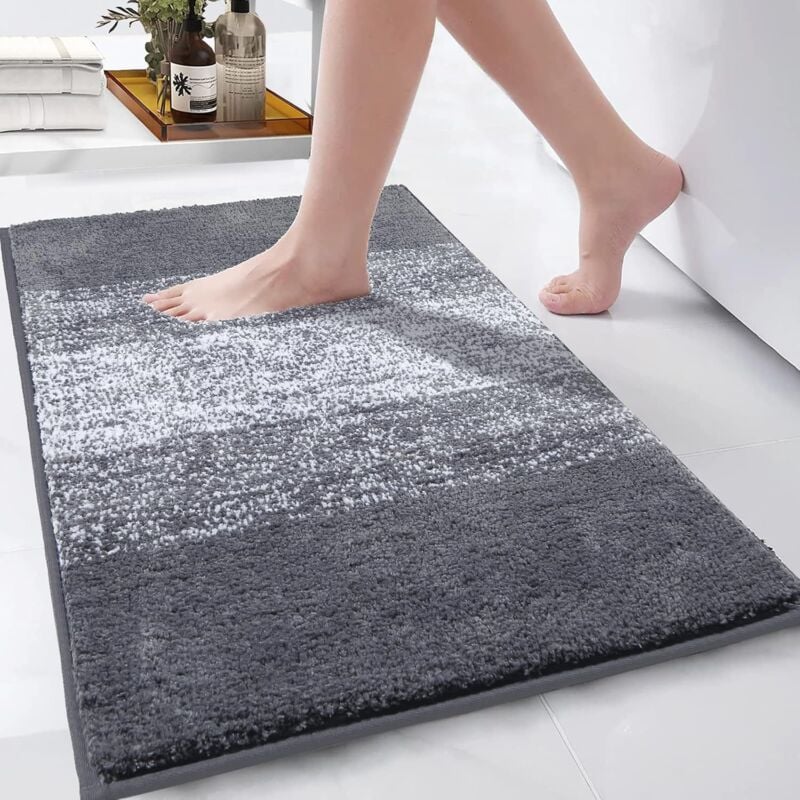 Tapis de Bain Antidérapant Tapis Salle de Bain Moelleux en Microfibre Douche Absorbant Lavable en Machine - Gris 50 x 80 cm