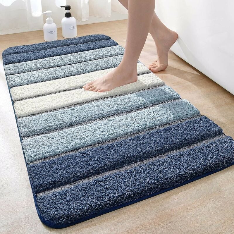 Tapis de Bain Antiderapant,Extra Doux Tapis Salle Bain,Lavable en Machine,Absorbant l'eau,50x 80 cm,Bleu