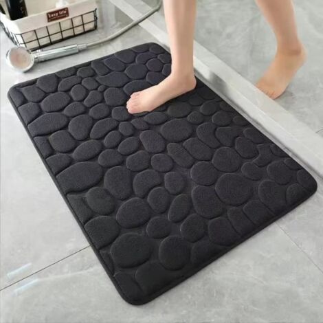 Tapis de Bain Antidérapant,Tapis de Salle de Bain en Flanelle,Super Absorbant,Lavable en Machine,Tapis de Douche Extra,Noir,40x60cm