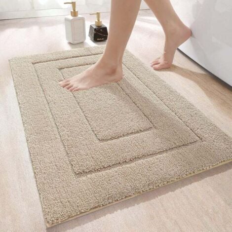 SUNXURY Tapis De Bain Antidérapant,Tapis Salle Bain Moelleux en Microfibre,Absorbant l'eau,Lavable en Machine,Extra Epais Tapis de Douche pour Salle de Bain,40 x 60 cm,Beige