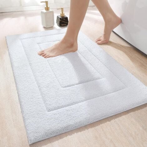 Tapis De Bain Antidérapant,Tapis Salle Bain Moelleux en Microfibre,Absorbant l'eau,Lavable en Machine,Extra Epais Tapis de Douche pour Salle de Bain,50 x 80 cm,Blanc