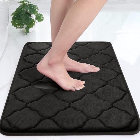 Tapis de Bain Antiderapant,Tapis Salle de Bain en Mousse à Mémoire Douce,Tapis de Bain Absorbant,Lavable en Machine - 40 x 60 cm, Noir
