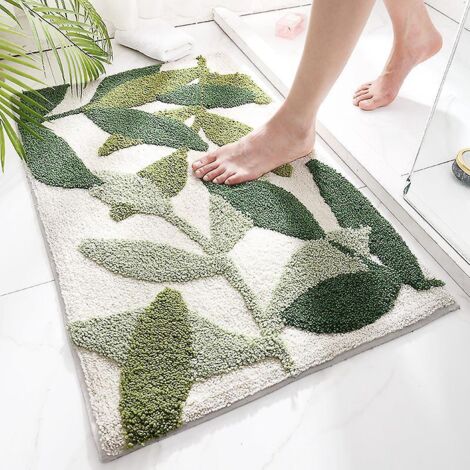 tapis De Bain Antidrapant, Absorbant, Feuilles Vertes - 45x65 Cm, Tapis De Bain Doux Pour La Peau, Usage Domestique Moderne Et Minimaliste