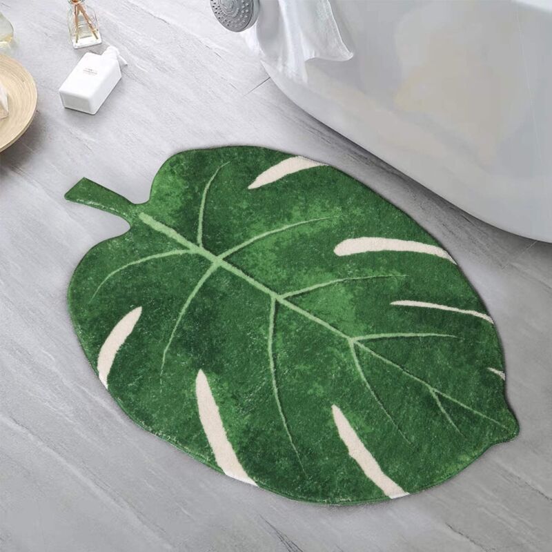Serbia - Tapis de bain antidérapant en forme de feuille Vert 60 x 90 cm