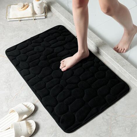 tapis De Bain Antidrapant En Pierre Gaufre - Noir, Mousse  Mmoire De Forme - Tapis De Bain 4060 Cm ,paillasson Couleur Pure, Repose-pieds Absorba
