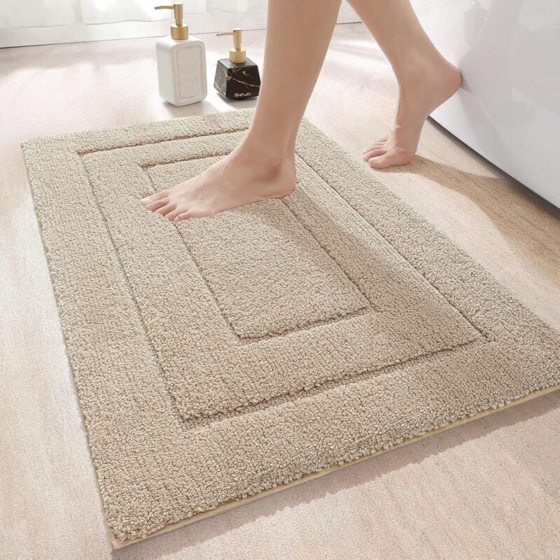 Tapis De Bain Antidérapant, Moelleux en Microfibre,Absorbant l'eau,Lavable en Machine,Extra Epais Tapis de Douche pour Salle de Bain,50 x 80 cm,Beige