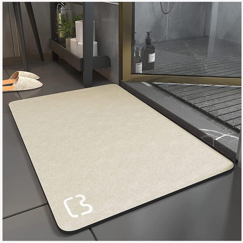 Tapis de Bain Antidérapant Super Absorbant Diatomite Tapis Salle de Bain Microfibre Tapis de Baignoire Tapis de Douche Doux Séchage Rapide (Beige, 60
