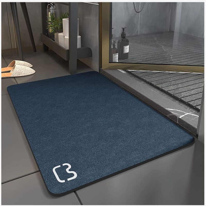 Tapis de Bain Antidérapant Super Absorbant Diatomite Tapis Salle de Bain Microfibre Tapis de Baignoire Tapis de Douche Doux Séchage Rapide (Bleu