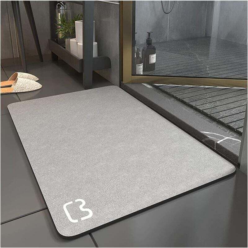 Tapis de Bain Antidérapant Super Absorbant Diatomite Tapis Salle de Bain Microfibre Tapis de Baignoire Tapis de Douche Doux Séchage Rapide (Gris, 50