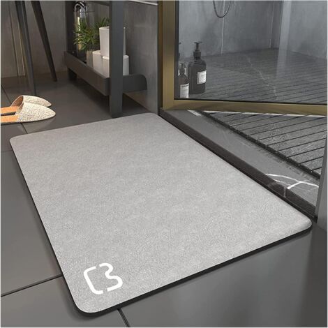Tapis de Bain Antid¨rapant Super Absorbant Diatomite Tapis Salle de Bain Microfibre Tapis de Baignoire Tapis de Douche Doux S¨chage Rapide (Gris, 60 90)