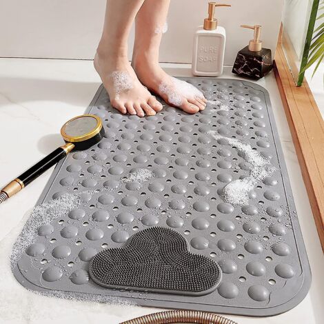 tapis De Bain Antidrapant, Tapis De Douche (gris, 4070cm) Avec Massage Des Pieds, Tapis De Bain Cologique En Pvc Anti-moisissure, Tapis De Bain D