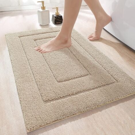 HEYTEA Tapis De Bain Antidérapant,Tapis Salle Bain Moelleux en Microfibre,Absorbant l'eau,Lavable en Machine,Extra Epais Tapis de Douche pour Salle de Bain,40 x 60 cm,Beige