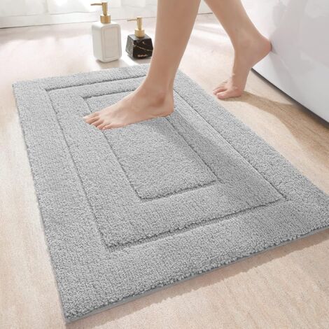 Tapis De Bain Antid¨rapant,Tapis Salle Bain Moelleux en Microfibre,Absorbant l'eau,Lavable en Machine,Extra Epais Tapis de Douche pour Salle de Bain,50 x 80 cm,Gris Clair