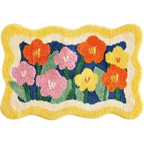 Tapis de Bain Bohème à Poils Longs - 50 x 80 cm - Antidérapant Absorbant Lavable