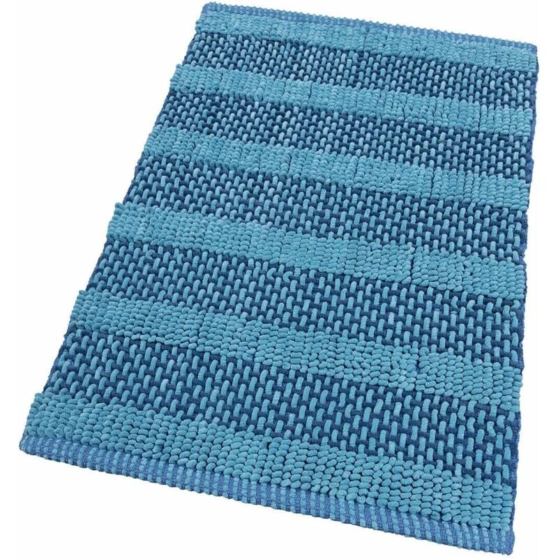 Tapis de Bain Chambre Coton Tressé Lavable Doux Tridimensionnel Absorbant Bleu Clair - 60x120 Cm