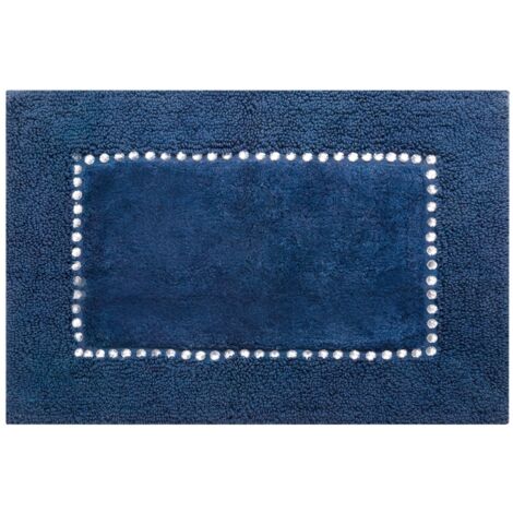 Tapis de bain chaud, chic et glamour, motif croix, 50 x 70 cm, bleu marine