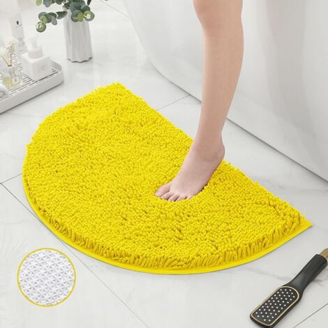 Tapis de bain chenille jaune 40x60cm - Doux, absorbant, antidérapant - Idéal pour salle de bain, cuisine ou salon