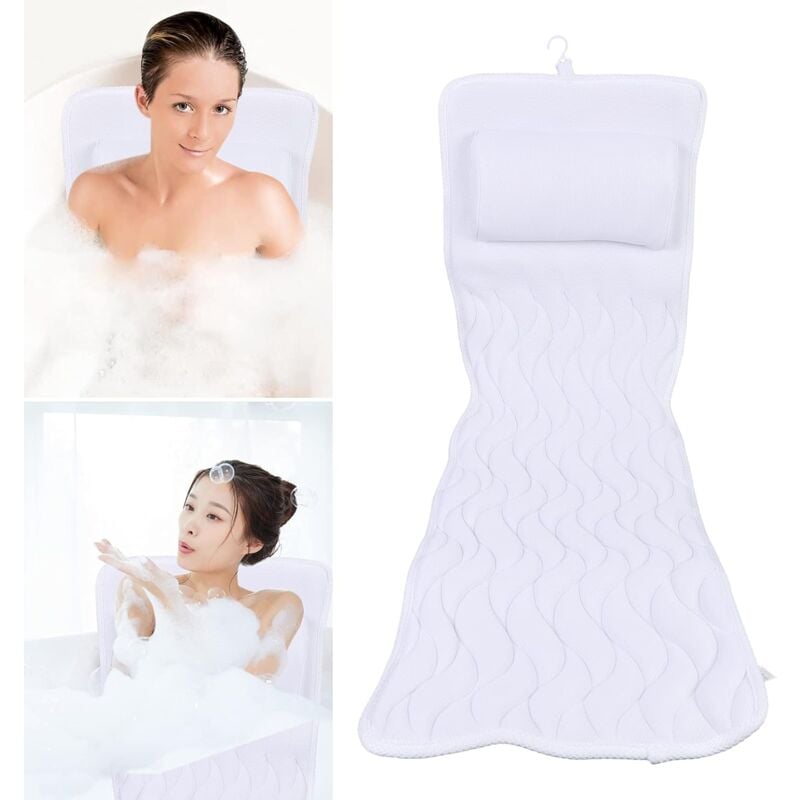 Tapis de bain complet avec coussin de bain Matelas antidérapant à ventouses Tapis de bain pour baignoire 125 x 44 cm