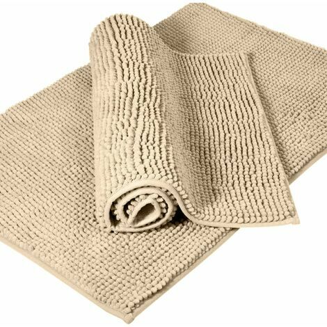 Tapis de bain de chenille - Extra doux et absorbant - Lavable en machine - Tapis en peluche antidérapant pour baignoire, douche et salle de bain (Camel, M) FOR