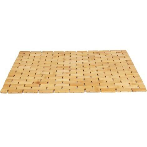 Tapis de bain, de douche, de baignoire, accessoire de salle de bain, tapis de bain enroulable de luxe en bambou, 60 x 41 x 1 cm (L x l x H), marron (rectangulaire)