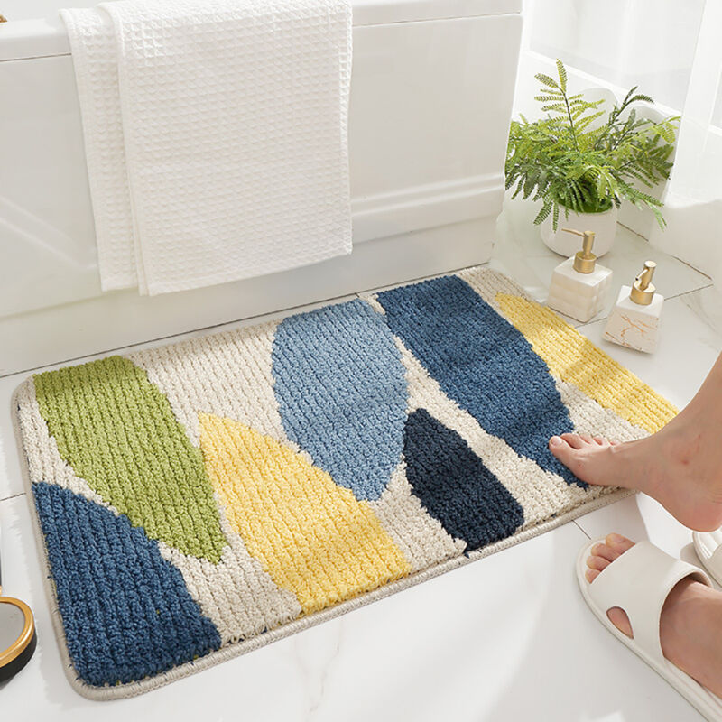 Tapis de Bain Doux et Absorbant - Moquette de Salle de Bain en Microfibre à Effet Floqué, Antidérapante, pour Douche et Lavable