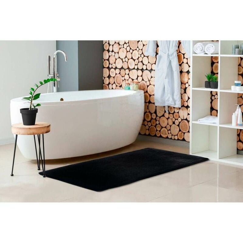 Tapis de bain doux shaggy antidérapant Heaven Noir 40x60