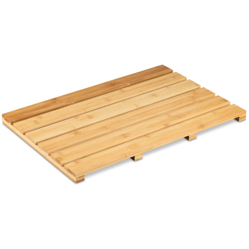 Tapis de bain en bambou, 54x36 cm, caillebotis pour sauna, douche, intérieur & extérieur, antidérapant, nature - Relaxdays
