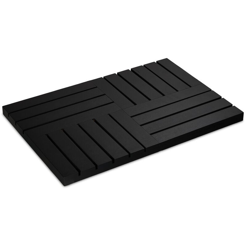 Tapis de bain en bambou, 61x40 cm, caillebotis pour sauna, baignoire, piscine, antidérapant, noir - Relaxdays