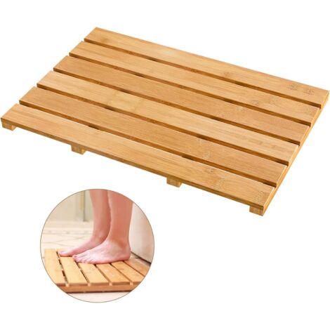 Tapis De Bain En Bambou - Antidérapant Avec Pieds En Caoutchouc Souple - Imperméable À Surface Ajourée - Pour Salle De Bain Ou Extérieur - 54 X 36 Cm