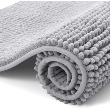 Tapis de bain en chenille - Antidérapant - Doux - Absorbant - Lavable - Pour salle de bain - 50 x 80 cm - Gris clair
