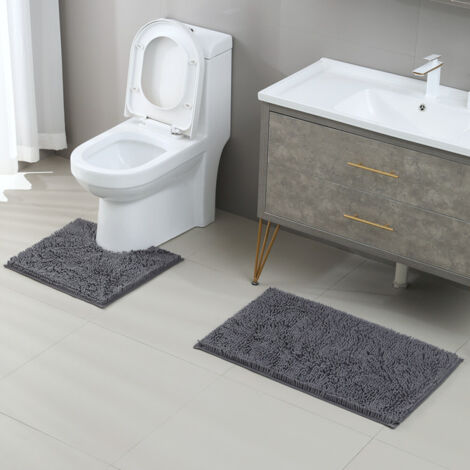 Tapis de bain en chenille - Gris foncé - 50×50 (UND) + 50×80 cm [Ensemble de deux pièces Amazon]