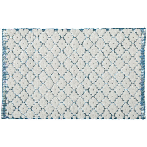 Tapis de bain en coton fantaisie blanc et bleu 50x80cm - canard